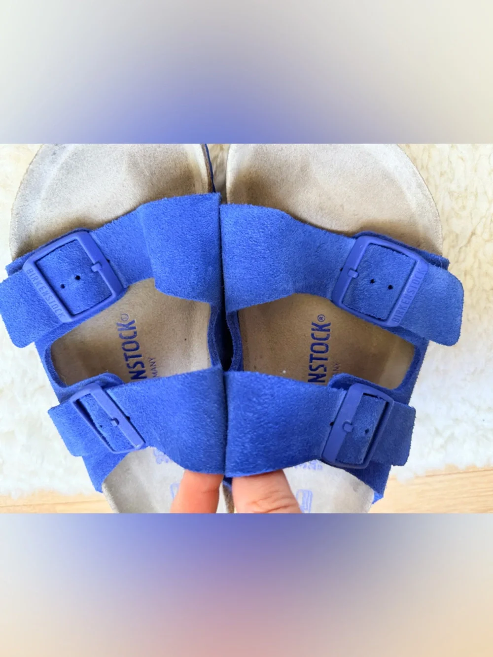Birkenstock Cobalt Blue Suede Double-Buckle Sandals like new Sz 38 - Picture 2 of 7